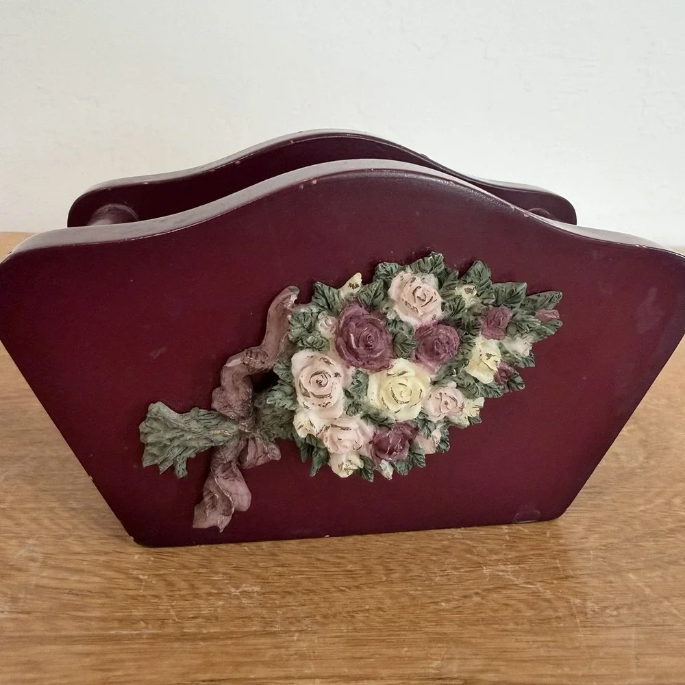 Vintage 3D Rose Bouquet‎ Coaster Set with Matching Holder
